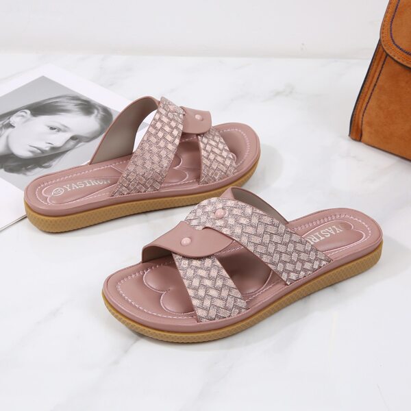 

Cross Strap Slide Sandals, Baby pink