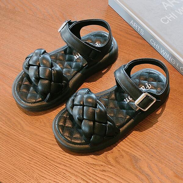 

Girls Braided Design Strappy Sandals, Black