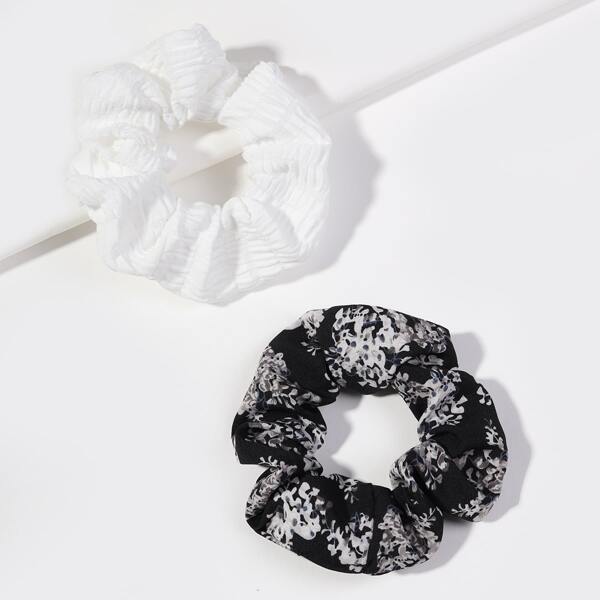 

2pcs Flower Print Scrunchie, Multicolor
