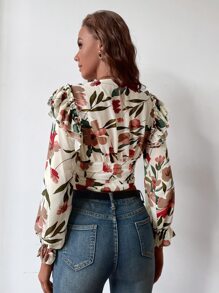 GENKIRA 印花荷葉邊袖短版襯衫 - 彩色 - 查看 2