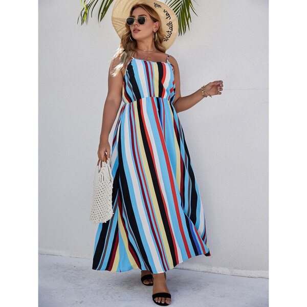 

Plus Colorblock Striped Print Cami Dress, Multicolor