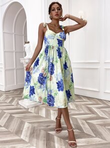 GENKIRA Đầm Thắt nút Chia Dải chun Hoa Tất cả trên in Boho - Nhiều màu - Xem 1