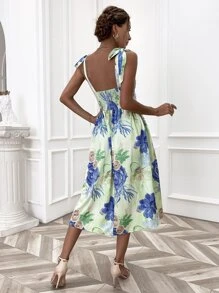 GENKIRA Đầm Thắt nút Chia Dải chun Hoa Tất cả trên in Boho - Nhiều màu - Xem 2