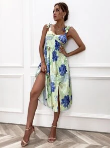 GENKIRA Đầm Thắt nút Chia Dải chun Hoa Tất cả trên in Boho - Nhiều màu - Xem 4