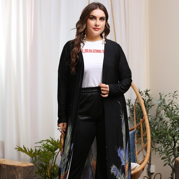 

Plus Plants Print Abaya, Black