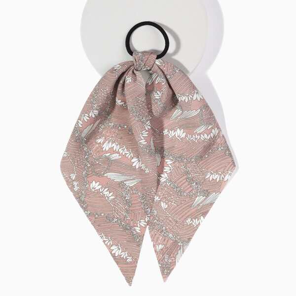 

Leaf Print Scarf Hair Tie, Pink
