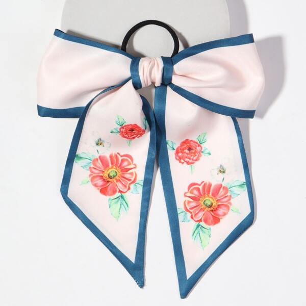 

Flower Print Bow Decor Hair Tie, Multicolor