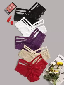 5pack Floral Lace Panty Set Lingerie - Multicolor - View 1