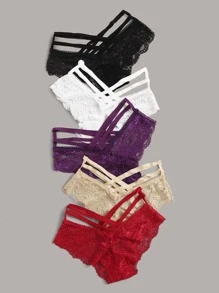 5pack Floral Lace Panty Set Lingerie - Multicolor - View 4