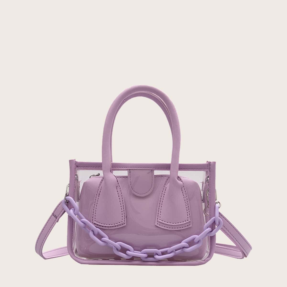 

Chain Decor Satchel Bag, Purple