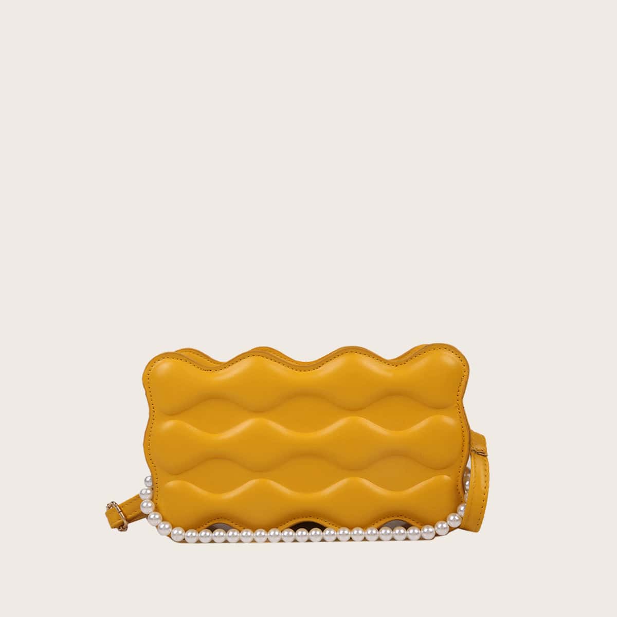 

Faux Pearl Beaded Embossed Satchel Bag, Yellow