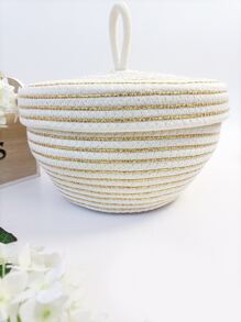 Woven Storage Basket With Lid - Beige - View 1