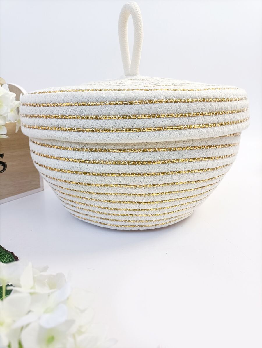 Woven Storage Basket With Lid - Beige - View 1