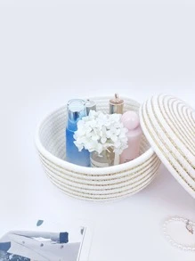 Woven Storage Basket With Lid - Beige - View 2