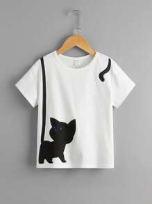 SHEIN 女孩卡通圖案T恤 - 白色 - 查看 1