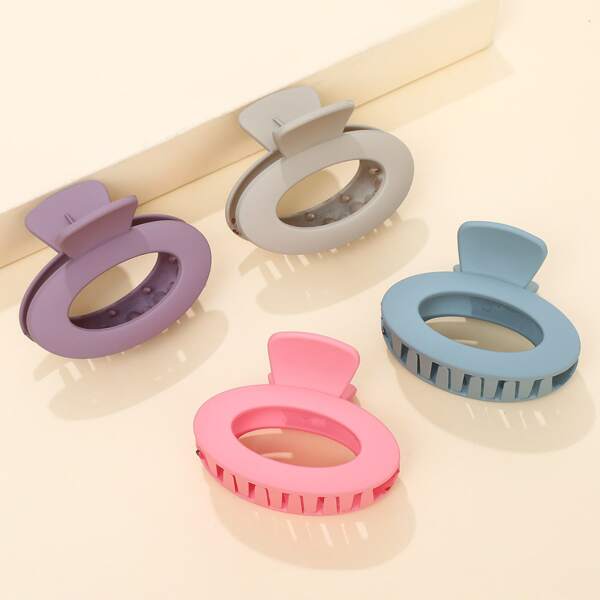 

4pcs Solid Oval Hair Claw, Multicolor