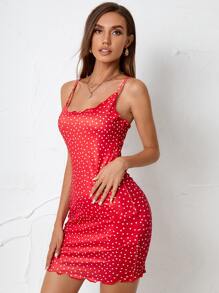 SHEIN Privé Confetti Heart Backless Bodycon Dress - Red - View 3