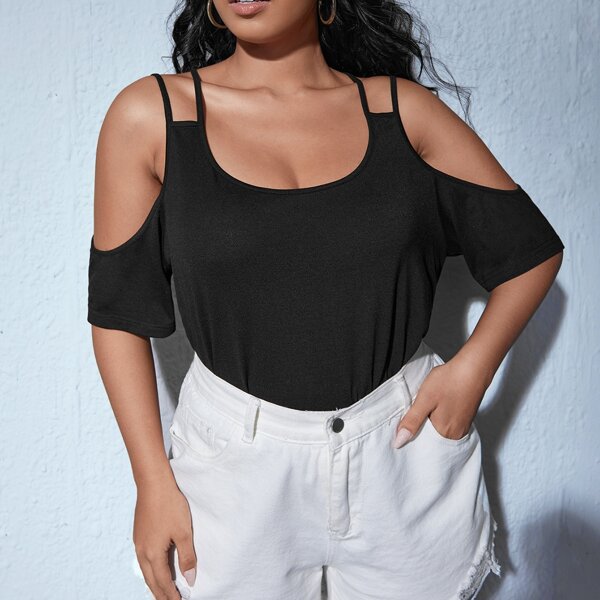 

Plus Cold Shoulder Solid Tee, Black