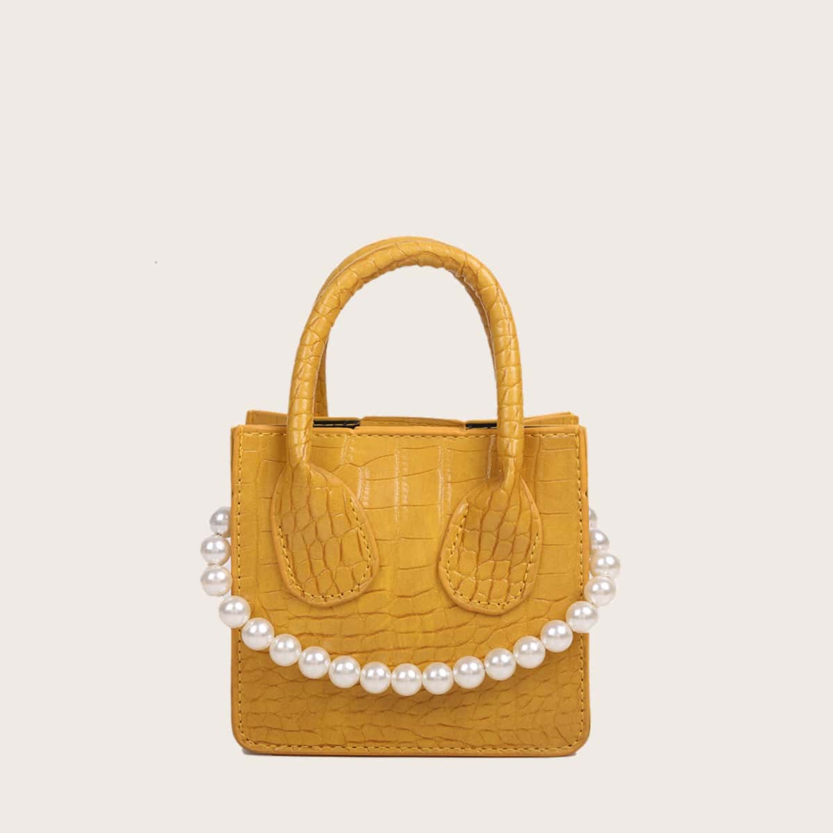 

Faux Pearl Beaded Satchel Bag, Yellow