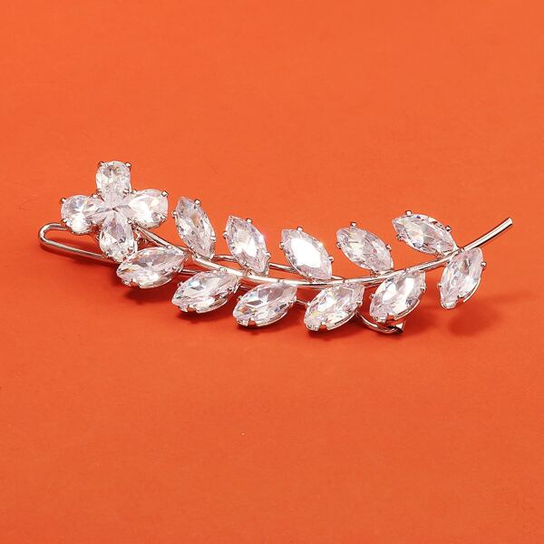 

Zircon Leaf Decor Hair Clip, Silver