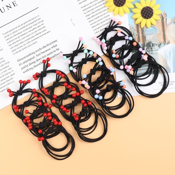 

20pcs Toddler Girls Bead Decor Hair Tie, Multicolor