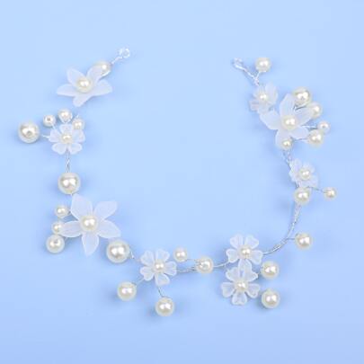 Faux Pearl & Flower Decor Hair Band