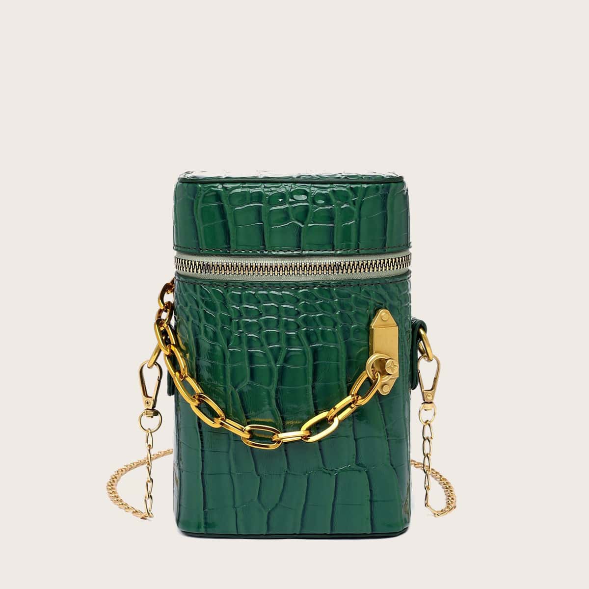 

Croc Embossed Chain Bucket Bag, Green