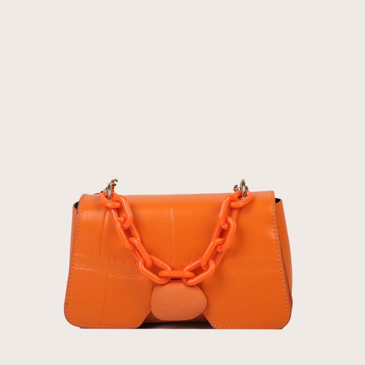 

Chain Handle Flap Satchel Bag, Orange