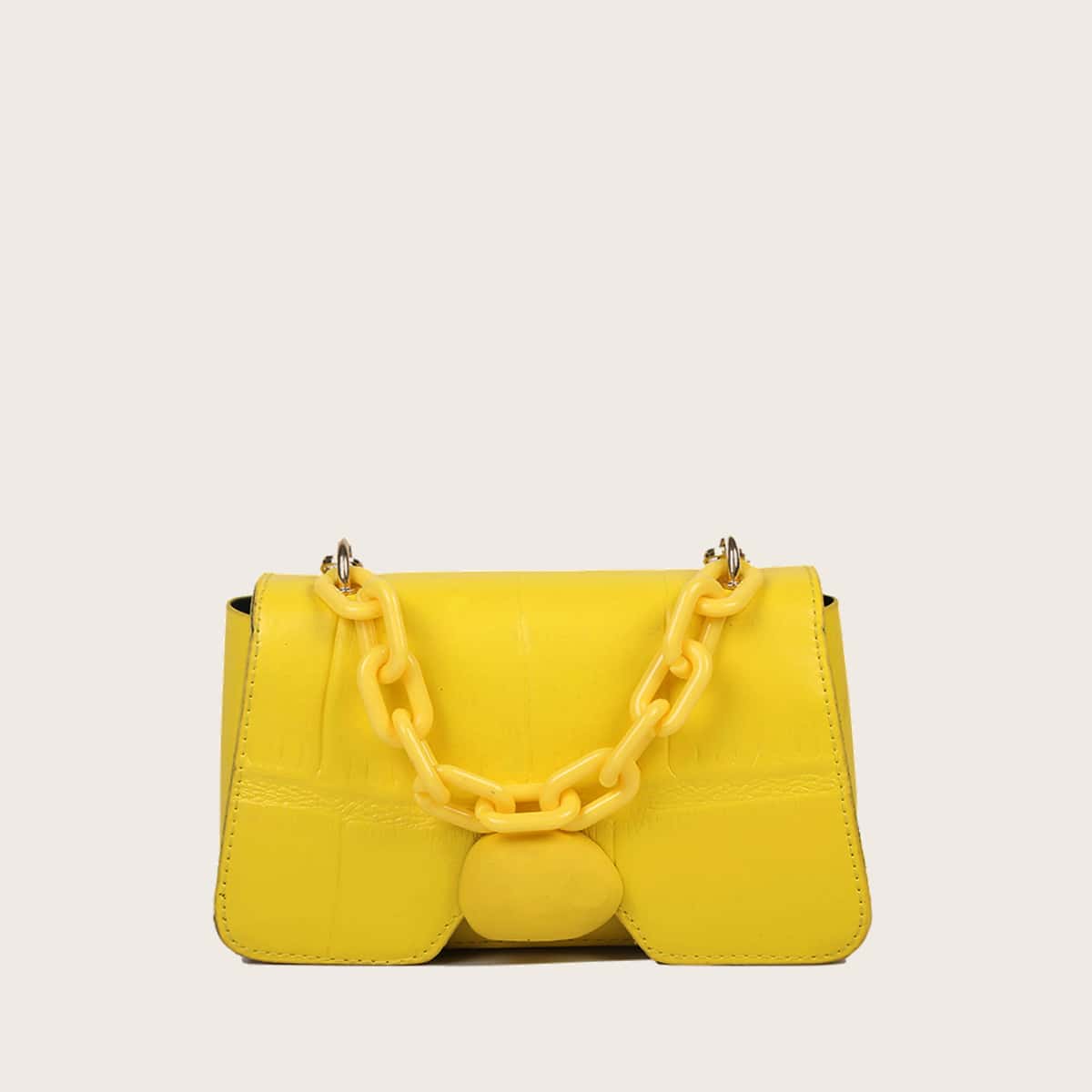 

Chain Handle Flap Satchel Bag, Yellow