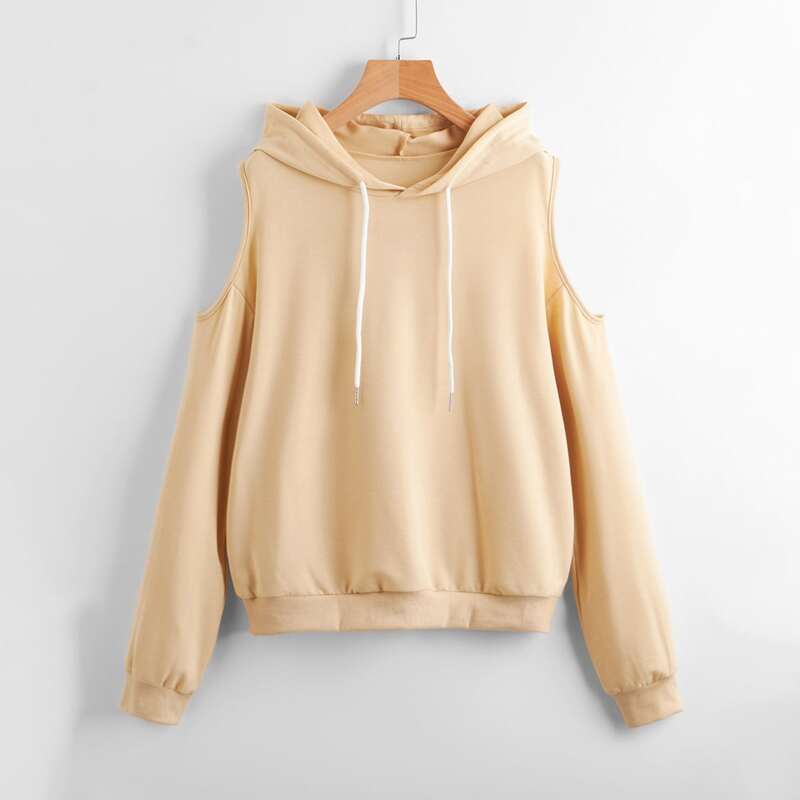 

Solid Cut Out Drawstring Sweatshirt, Khaki