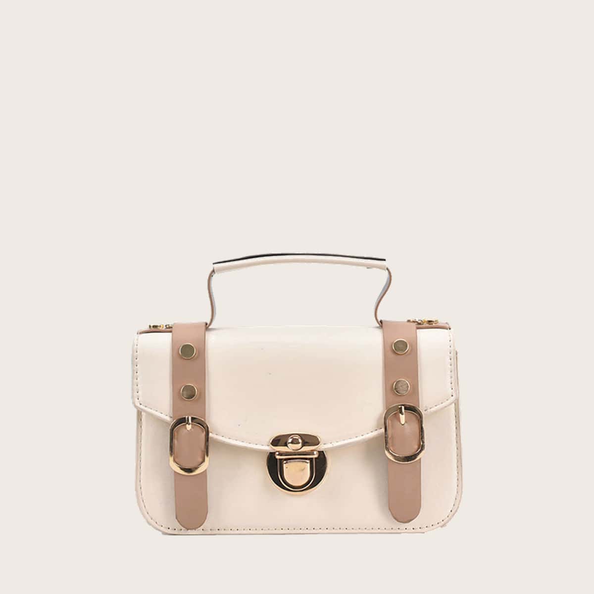 

Chain Handle Flap Satchel Bag, White