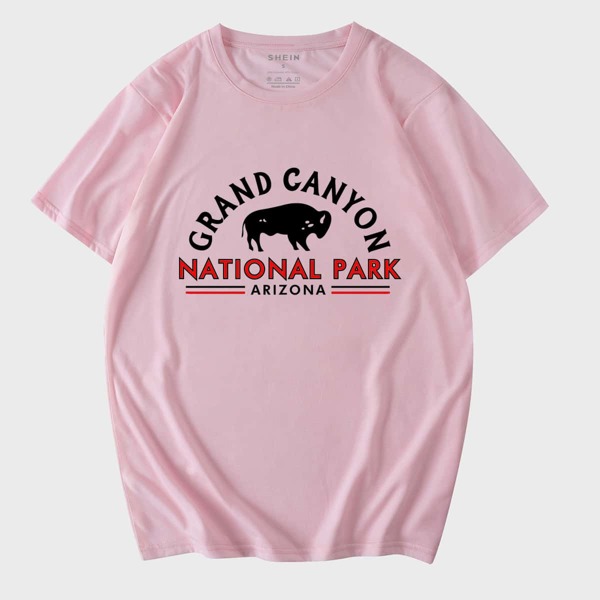 

Men Striped & Letter Graphic Tee, Baby pink