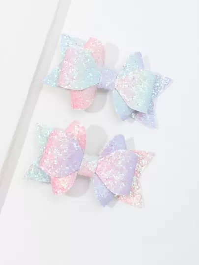 2件套女孩亮片蝴蝶结发夹套装，适合日常装饰