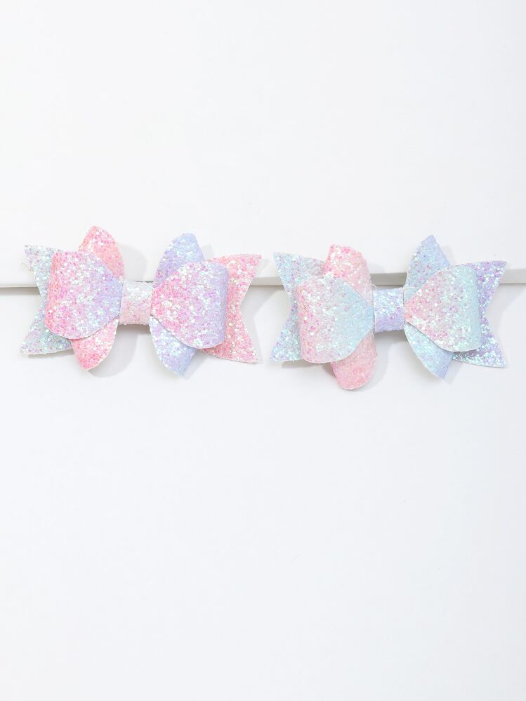 2件套女孩亮片蝴蝶结发夹套装，适合日常装饰 - 彩色 - 查看 3