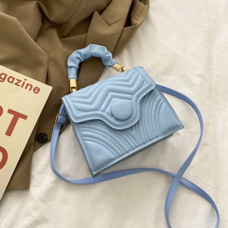 

Quilted Flap Satchel Bag, Blue
