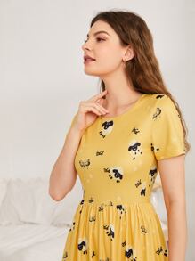 SHEIN Unity Allover Sheep Print Nightdress - Yellow - View 3