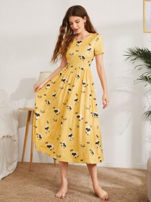 SHEIN Unity Allover Sheep Print Nightdress - Yellow - View 5