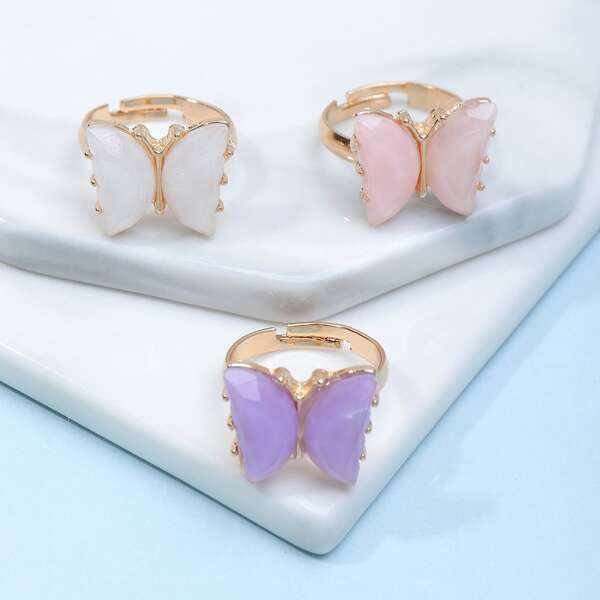 

3pcs Girls Butterfly Decor Ring, Multicolor