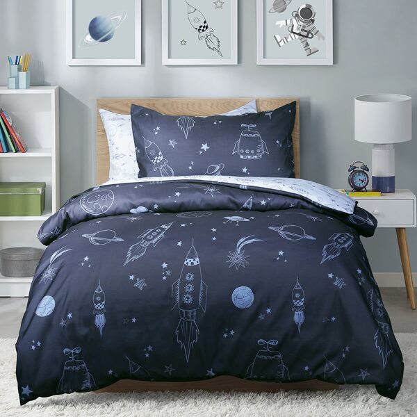 

Kids Outer Space Pattern Duvet Cover Sets Without Filler, Navy blue