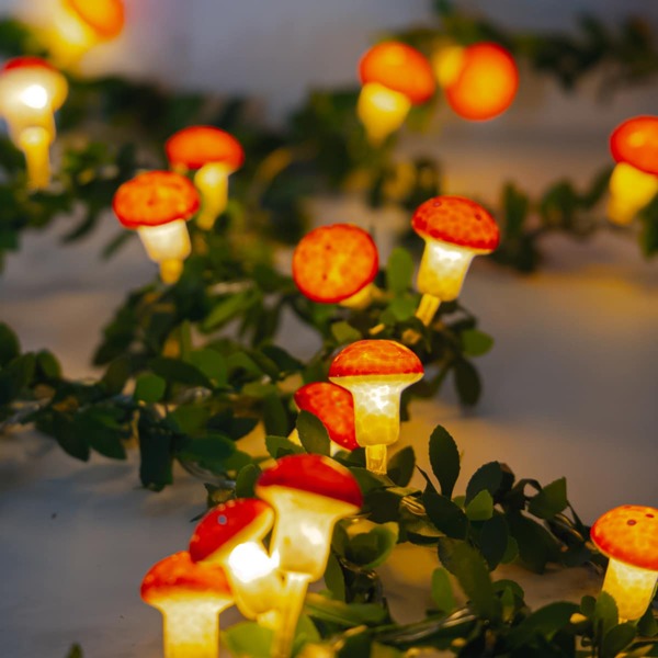 

1pc String Light With 20pcs Mushroom Shaped Bulb, Yellow