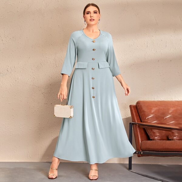

Plus Raglan Sleeve Flap Detail Dress, Dusty blue