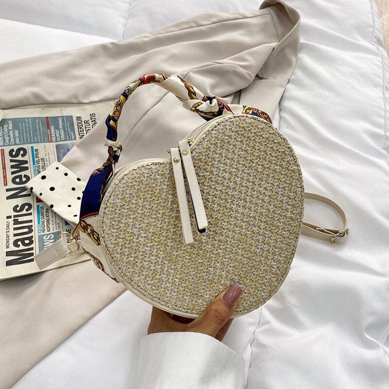 

Heart Shaped Straw Bag, White