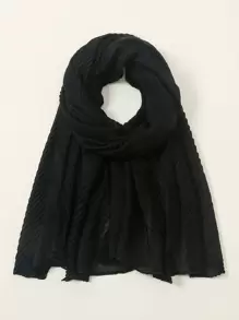 1pc Monochrome Crinkle Scarf & Headband For Women, Fashionable Headwrap - Black - View 1