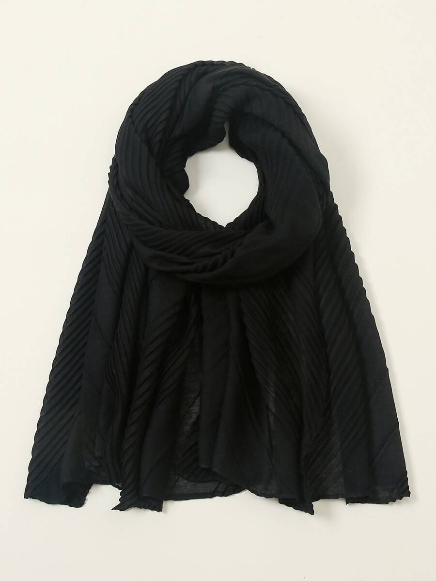 1pc Monochrome Crinkle Scarf & Headband For Women, Fashionable Headwrap - Black - View 1