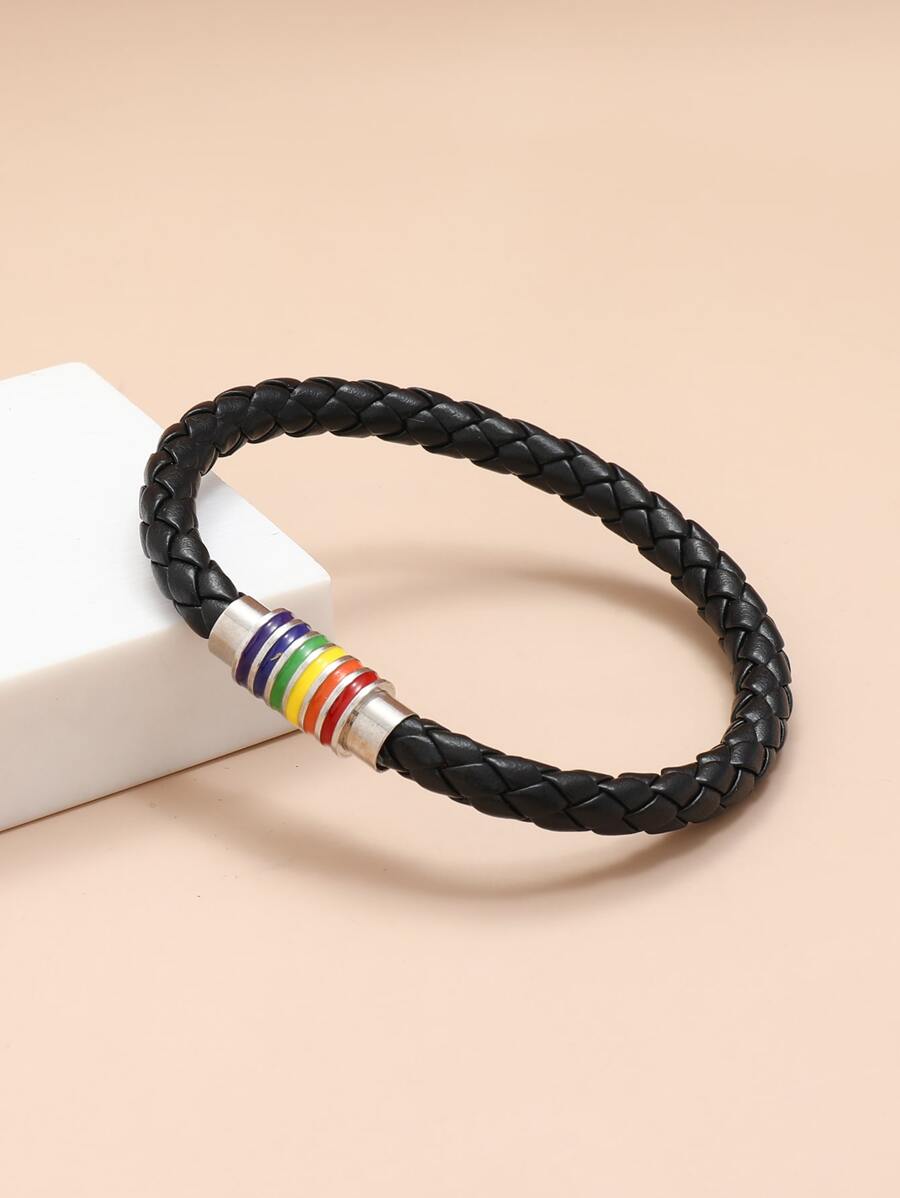 Vòng đeo tay thiết kế bện cho nam thời trang và phổ biến PU để làm quà tặng trang sức và cho vẻ ngoài sành điệu - màu đen - Xem 1