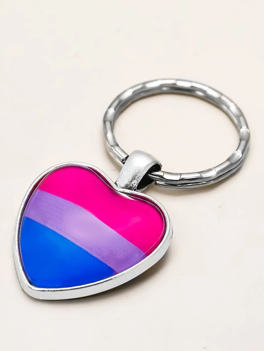 Bisexual Pride Heart Pendant Keychain - Multicolor - View 1