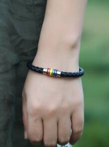 Vòng đeo tay thiết kế bện cho nam thời trang và phổ biến PU để làm quà tặng trang sức và cho vẻ ngoài sành điệu - màu đen - Xem 2