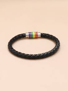 Vòng đeo tay thiết kế bện cho nam thời trang và phổ biến PU để làm quà tặng trang sức và cho vẻ ngoài sành điệu - màu đen - Xem 4