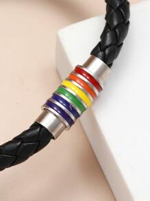 Vòng đeo tay thiết kế bện cho nam thời trang và phổ biến PU để làm quà tặng trang sức và cho vẻ ngoài sành điệu - màu đen - Xem 5