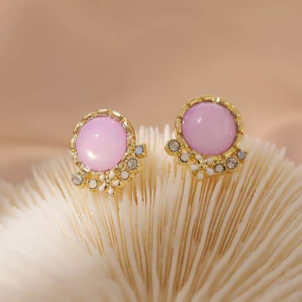 

Rhinestone Decor Stud Earrings, Pink